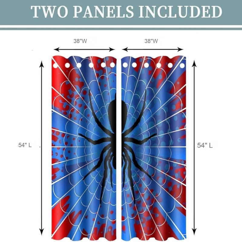 OSUNBD Spider Web Curtains - Superhero Theme - Blackout Thermal Insulated Drapes for Kids Room, Bedroom, Living Room - Blue & Red Design - 38 x 54 Inches, 2 Panels - Image 2